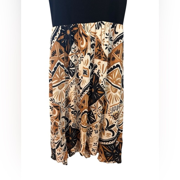 Anthropologie Sleeveless Printed Twofer Maxi Dress Black Brown Size Small Petite - Picture 5 of 9